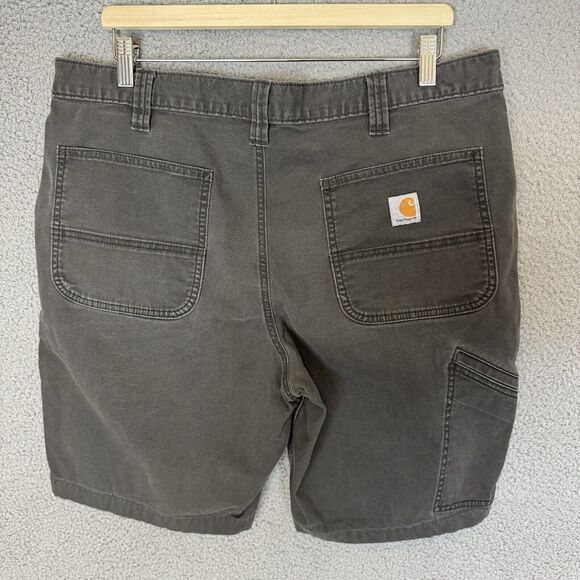 S Carhartt Shorts Mens 38 Grey Rugged Flex Relaxed Fit Canvas Work - Picture 3 of 6